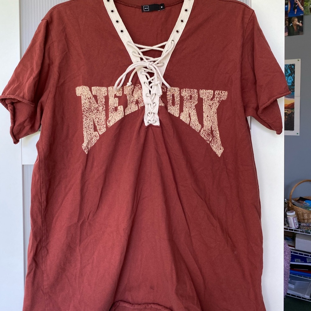 Salmon lace up front t shirt